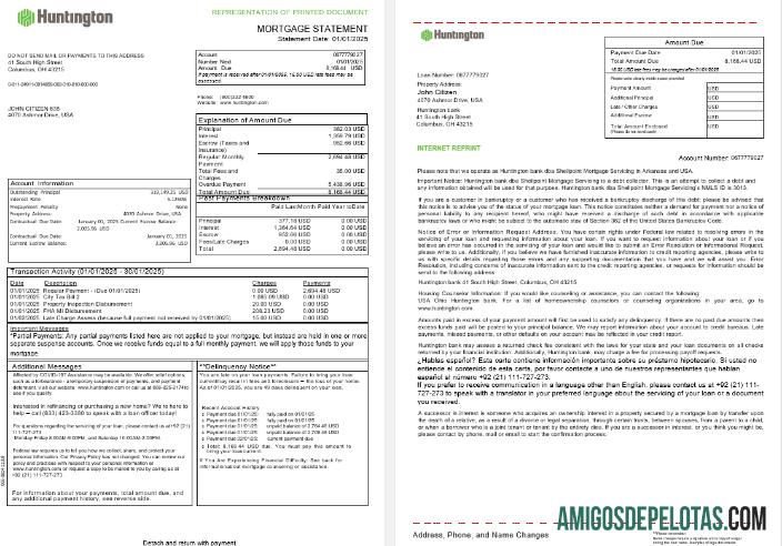 Declaração de hipoteca do Ohio Huntington Bank dos EUA em formatos Word e PDF, 3 páginas 1 2 exemplo